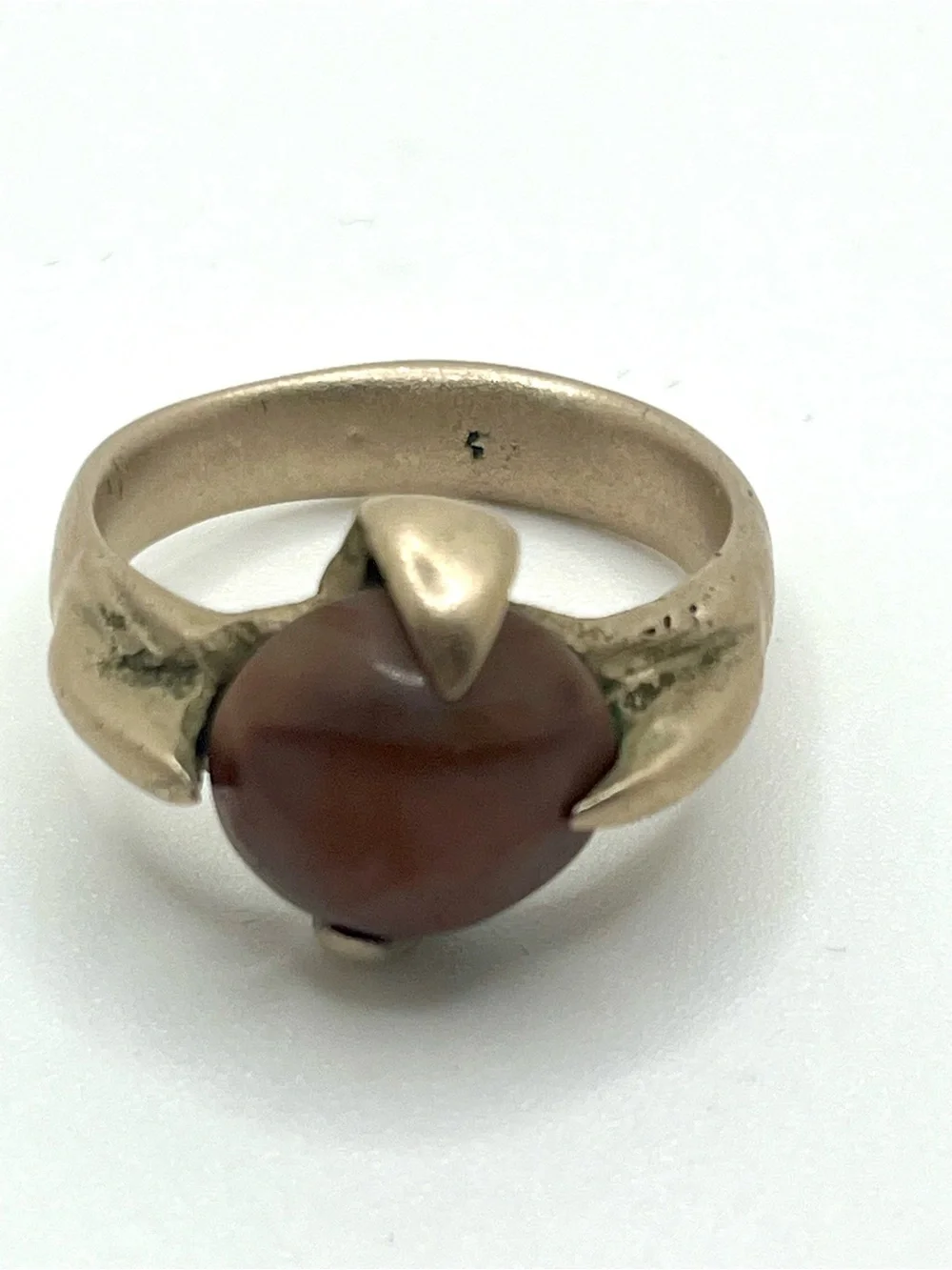 Vintage Tuareg style carnelian ring Saharan tribal silver tone artisan size 8.5